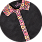 POLO FEMME BUMP NOIR COL FLEURS ROUGE ET OR