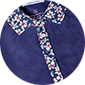 POLO FEMME BUMP MARINE COL FLEURS BLANCHE ET ROUGE